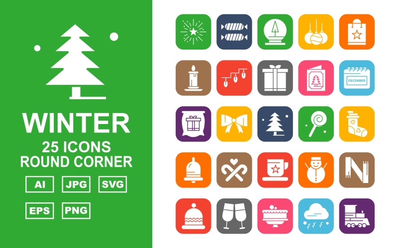 Download Набор иконок "25 Premium Winter Round Corner Pack Icon Set" / 25 Premium Winter Round Corner Pack Icon Set - Набор иконок на тему shopping celebration,lace,snow,muffler,dish,wineglass,cake,cloud,trainengine,toffee,moonlight,lights,shoppingbag,candle,gift,card,calendar,tree,candy,coffee