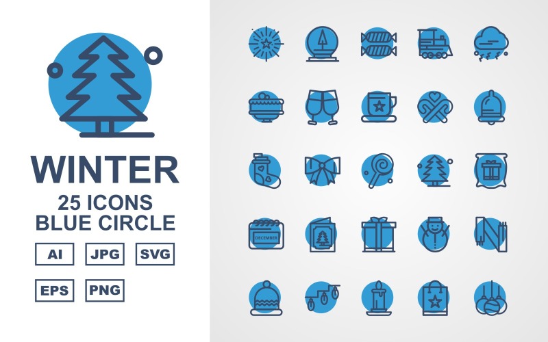 25 set di icone Premium Winter Blue Circle Pack