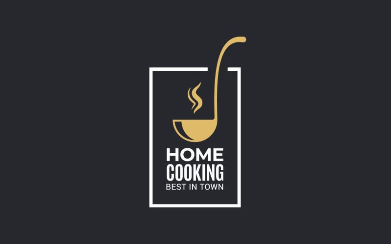 Thuis koken met pollepel. Logo sjabloon