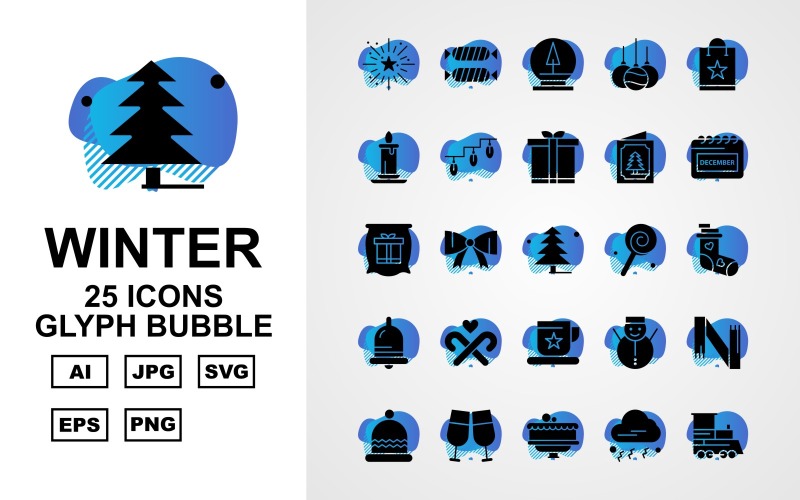 Zestaw ikon 25 Premium Winter Glif Bubble Pack Icon