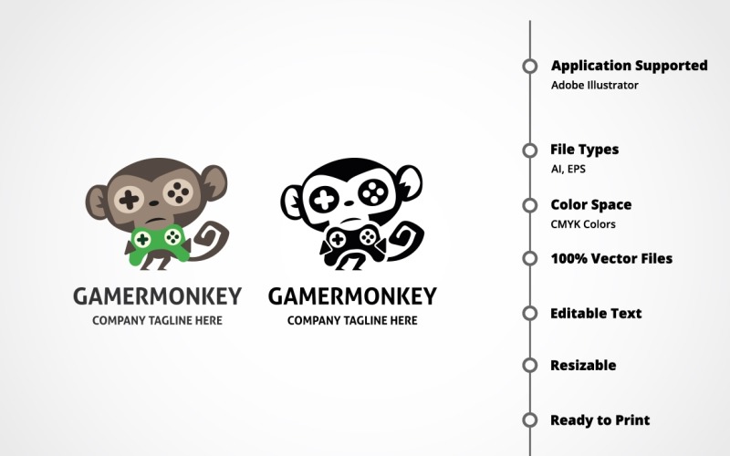 Download Шаблон логотипа "Gamer Monkey Logo Template" / Gamer Monkey Logo Template - Шаблон логотипа на тему графика animals,ape,app,character,children,chimp,chimpanzee,controller,creative,creativity,cute monkey,fun mark,game business,game chat,game clever,game forum,gaming website,gorilla,happy nerd,kids m