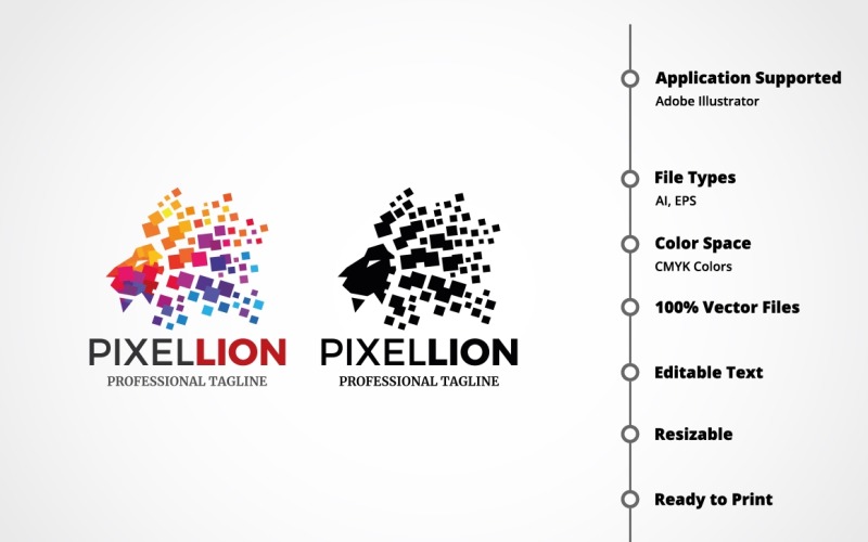 Download Шаблон логотипа "Pixel Lion Logo Template" / Pixel Lion Logo Template - Шаблон логотипа на тему графика animals,branding,cat,company,corporate,creative,cyber,data,digital,finance,geometric,head,internet,lion,majestic,media,mobile,nano,network,pixel