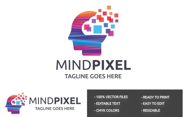 Download Шаблон логотипа "Mind Pixel Logo Template" / Mind Pixel Logo Template - Шаблон логотипа на тему графика create,creation,creative,digital,entertain,entertainment,head logo,human logo,idea,ideas,identity,information,inteligence,intellect,intelligence,intelligent,internet,media,mind,mind logo