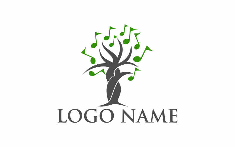 Modelo de logotipo plano de árvore musical
