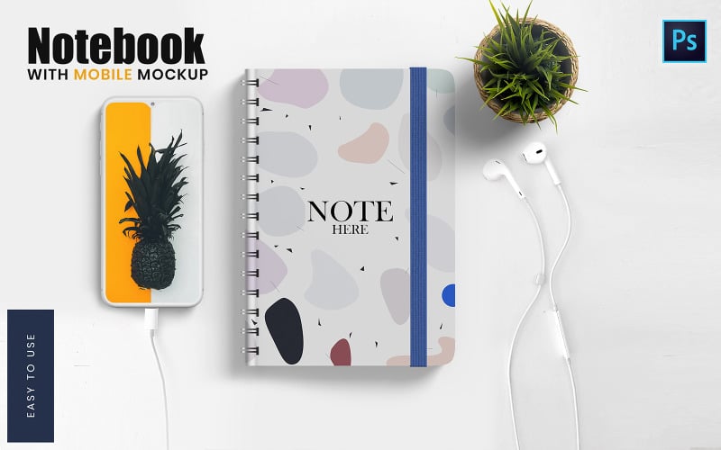 Download Мокап для продукта "Note Book With Mobile product mockup" / Note Book With Mobile product mockup - Мокап для продукта на тему графика notebook,with,mobile,psd,mockup,headset,earphone,white,creative,plant,website,iphone,android,phone,branding,presentation,graphic