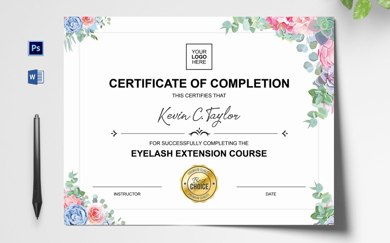 Modello di certificato floreale di colori misti