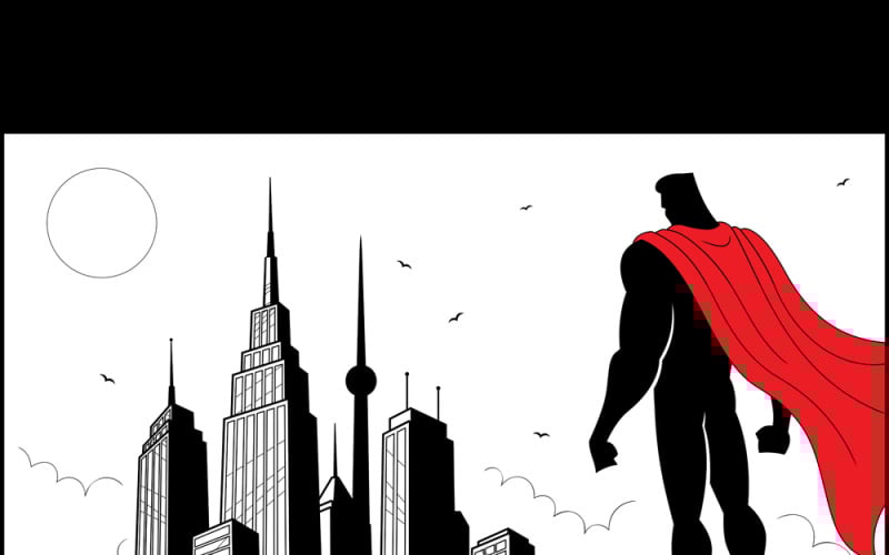 Download Иллюстрация "Superhero Watch 4 - Illustration" / Superhero Watch 4 - Illustration - Иллюстрация на тему графика superhero,super,hero,man,superman,silhouette,watch,watching,over,city,cityscape,skyline,urban,scene,skyscraper,tower,building,business,office,day
