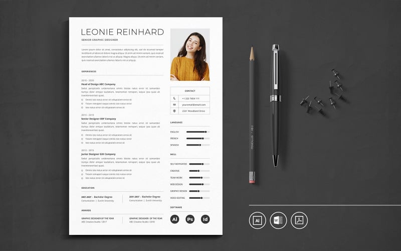 Download Резюме "CV  Vol.45 Resume Template" / CV  Vol.45 Resume Template - Резюме на тему графика resume,cv,minimalist,professional,modern,elegant,minimal,business,hiring,company,job,entrepreneur,illustrator,word,corporate