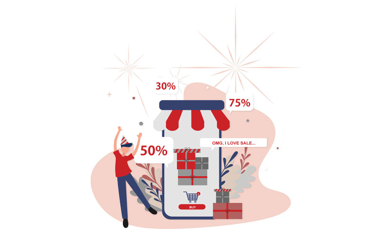 Download Иллюстрация "New Year Sale - Illustration" / New Year Sale - Illustration - Иллюстрация на тему графика 2021,events,illustration,market,navy,new,night,promotion,red,store,vector,year