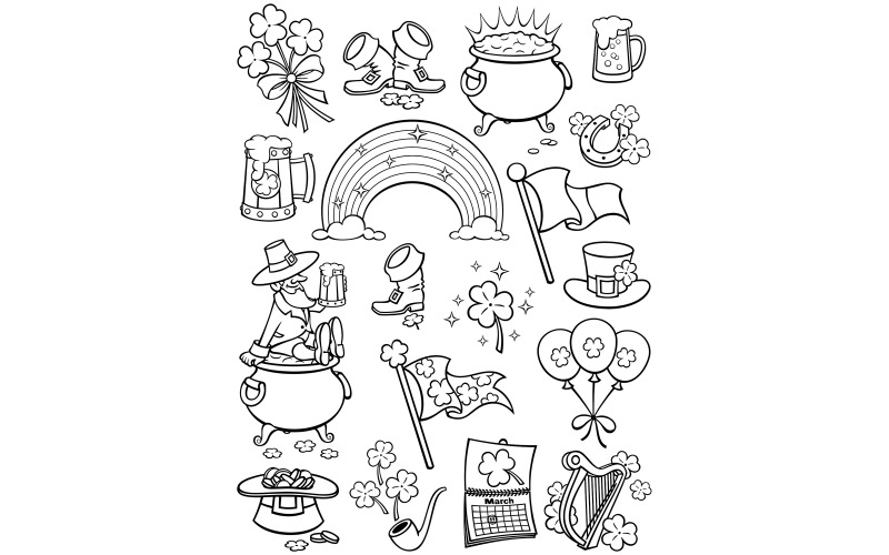 Download Иллюстрация "Saint Patrick's Day Elements Line Art - Illustration" / Saint Patrick's Day Elements Line Art - Illustration - Иллюстрация на тему графика st patricks day,saint patricks day,irish,culture,ireland,symbol,icon,design,element,clip art,sign,illustration,cartoon,vector,pack,season,spring,holiday,festival,celebration