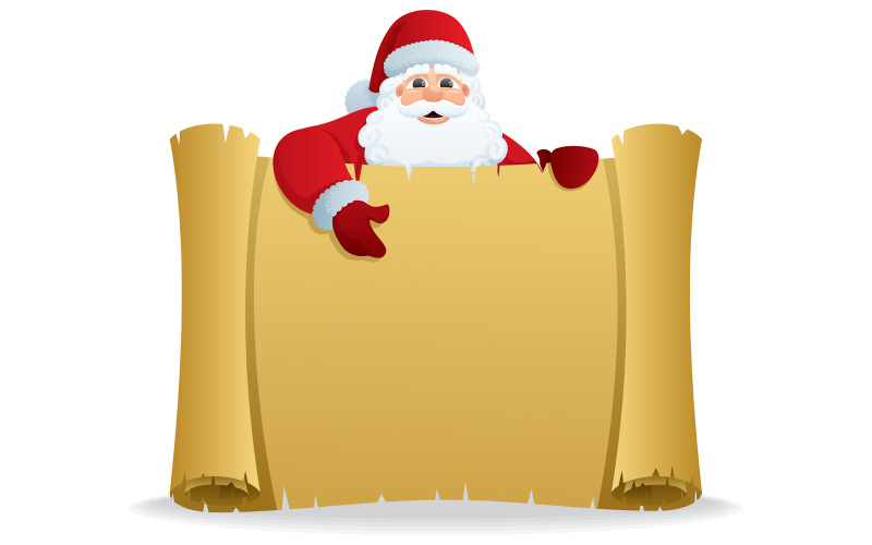 Download Иллюстрация "Santa Scroll - Illustration" / Santa Scroll - Illustration - Иллюстрация на тему графика santa,santa claus,christmas,scroll,greeting,list,message,parchment,paper,manuscript,frame,sign,banner,placard,sheet,cartoon,showing,pointing,presenting,invitation