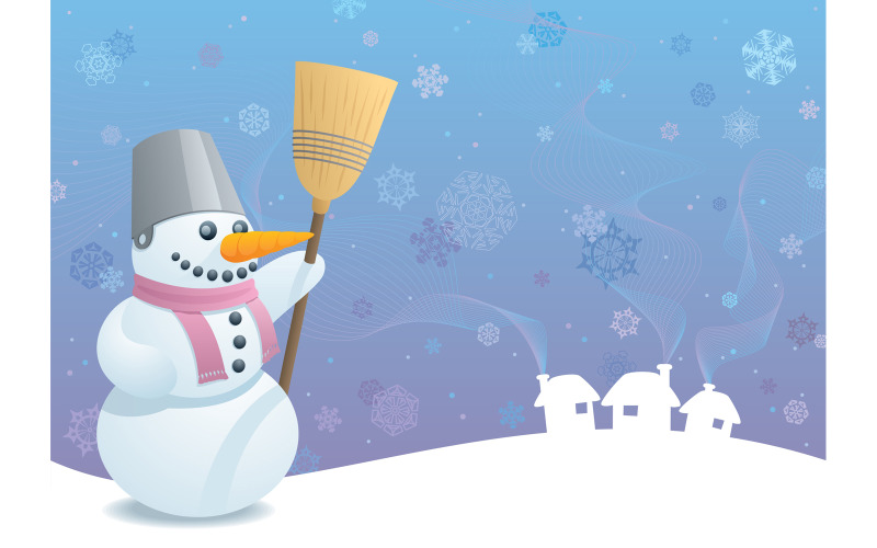 Download Иллюстрация "Snowman Background - Illustration" / Snowman Background - Illustration - Иллюстрация на тему графика snowman,background,greeting,card,christmas,new year,winter,season,holiday,landscape,snow,snowflake,copy space,copyspace,snowing,abstract,cartoon,sky,vector,illustration
