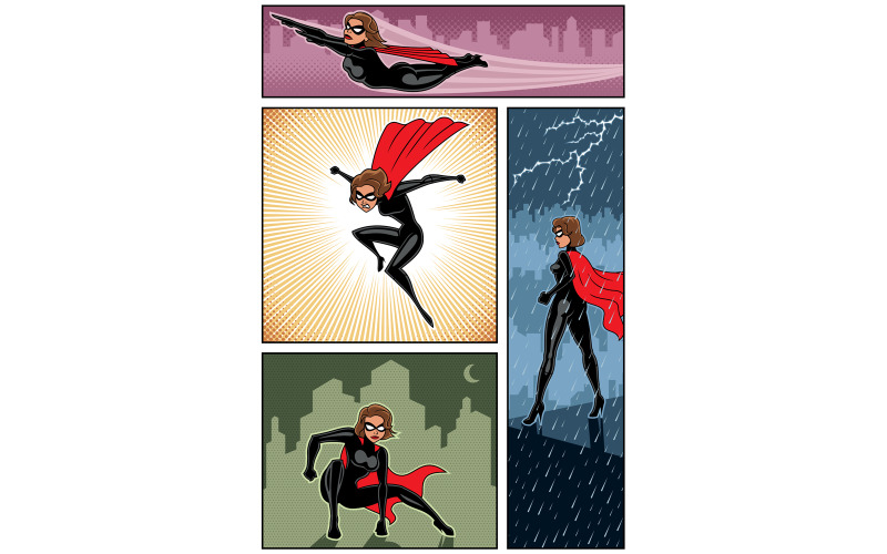 Download Иллюстрация "Super Heroine Banners 6 - Illustration" / Super Heroine Banners 6 - Illustration - Иллюстрация на тему графика superhero,female,superheroine,super,hero,heroine,woman,girl,banner,background,copyspace,copy,space,silhouette,power,comic,book,cartoon,style,rays