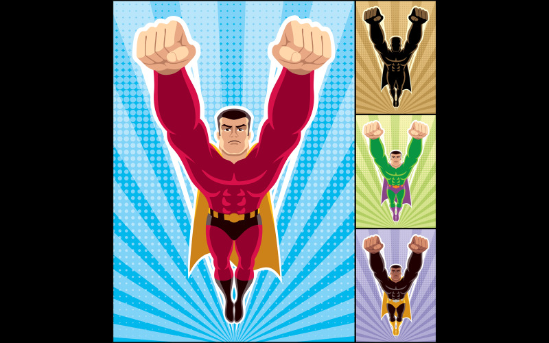 Download Иллюстрация "Superhero Flying - Illustration" / Superhero Flying - Illustration - Иллюстрация на тему графика superhero,super,hero,man,power,superman,silhouette,comic book,cartoon,speed,flying,action,motion,strength,muscular,body,male,macho,costume,disguise