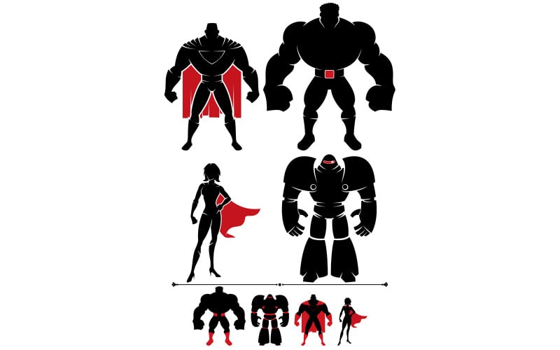 Download Иллюстрация "Superhero Silhouette - Illustration" / Superhero Silhouette - Illustration - Иллюстрация на тему графика superhero,super,hero,heroine,woman,girl,female,man,superman,silhouette,power,iron,metal,big,huge,giant,titan,comic book,symbol,mascot