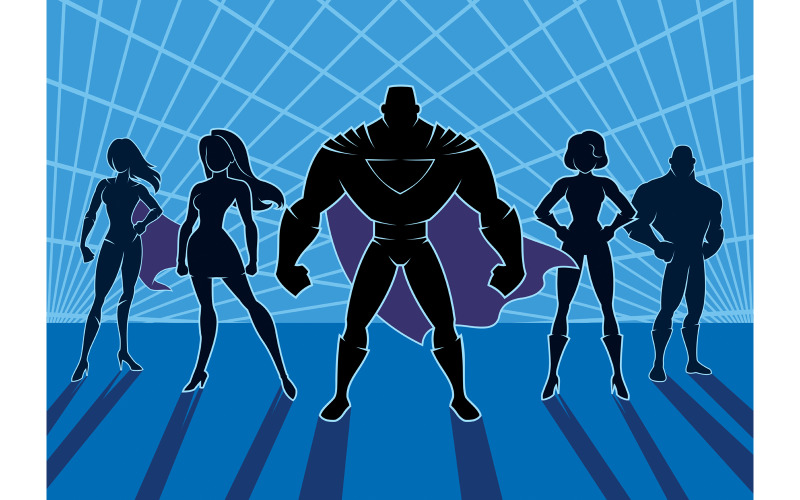 Download Иллюстрация "Superhero Team 2 - Illustration" / Superhero Team 2 - Illustration - Иллюстрация на тему графика team,group,league,alliance,party,squad,superhero,super,hero,heroine,woman,girl,female,man,superman,silhouette,power,comic book,cartoon,design element