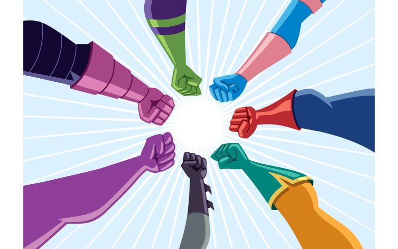 Download Иллюстрация "Superhero Team Assemble - Illustration" / Superhero Team Assemble - Illustration - Иллюстрация на тему графика team,group,league,alliance,party,squad,avenger,superhero,super,hero,heroine,woman,girl,female,man,male,assemble,assembly,unity,united