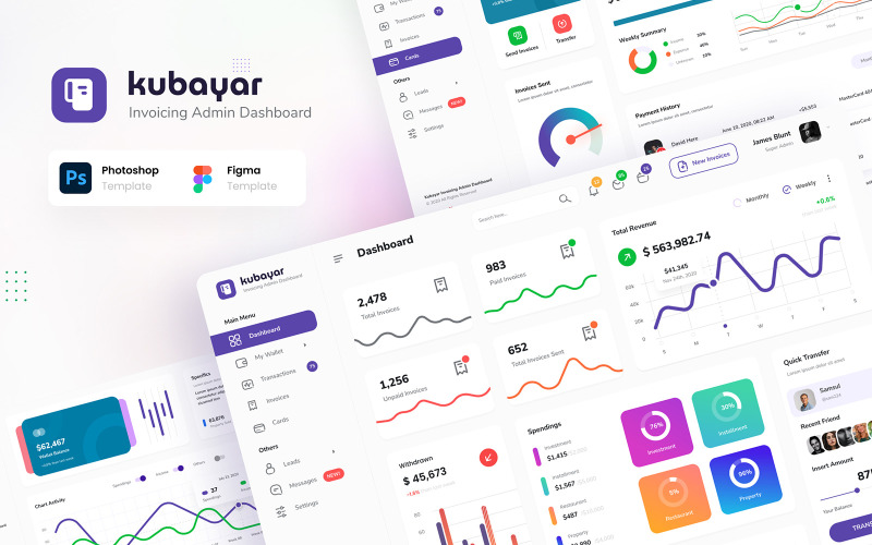 Download UI элементы "Kubayar - Invoicing Admin Dashboard UI Elements" / Kubayar - Invoicing Admin Dashboard UI Elements - UI элементы на тему графика dashboard,admin,website,ui,user interface,analytics,elegant,admin dashboard,psd template,figma template,website template,modern admin dashboard,clean,business,company,corporate,wallet,finance