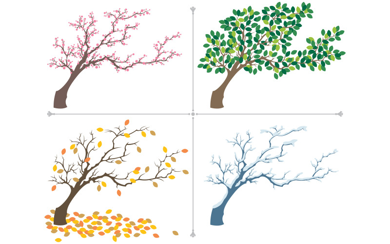 Download Иллюстрация "Seasons - Illustration" / Seasons - Illustration - Иллюстрация на тему графика tree,seasons,four seasons,spring,summer,autumn,fall,winter,leaf,blossoms,cherry blossoms,cherry,sakura,flower,plant,branch,green,pink,yellow,bare tree