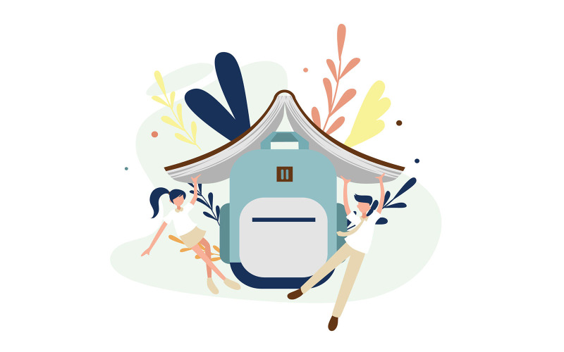 Download Иллюстрация "School Pupils with Books and Bags - Illustration" / School Pupils with Books and Bags - Illustration - Иллюстрация на тему графика back to school,bags,book,education,evector,happy,home,illustration,learn,school