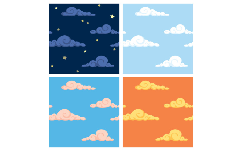 Download Иллюстрация "Sky Patterns - Illustration" / Sky Patterns - Illustration - Иллюстрация на тему графика pattern,seamless,sky,tile,cloud,cloudscape,star,wallpaper,background,blue,night,day,clip art,clipart,design element,vector,cartoon,illustration