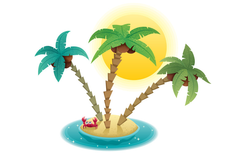 Download Иллюстрация "Small Island - Illustration" / Small Island - Illustration - Иллюстрация на тему графика island,tropical,exotic,small,little,palm,tree,coconut,ocean,sea,water,sun,crab,sand,cartoon,holiday,vacation,travel,beach,summer