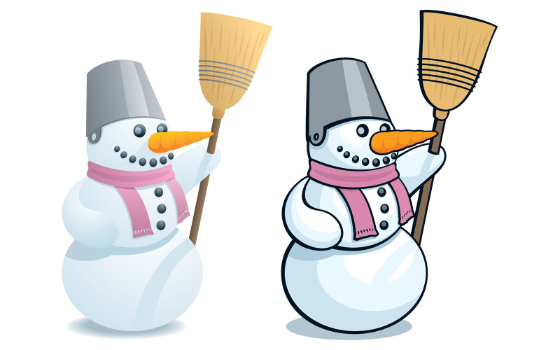 Download Иллюстрация "Snowman - Illustration" / Snowman - Illustration - Иллюстрация на тему графика snowman,cartoon,isolated,white,background,isolated on white,vector,illustration,clip art,clipart,design element,happy,shawl,bucket,broom