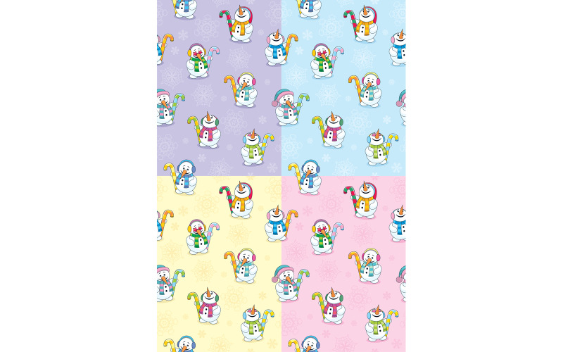 Download Иллюстрация "Snowman Seamless Patterns - Illustration" / Snowman Seamless Patterns - Illustration - Иллюстрация на тему графика christmas,holiday,season,background,pattern,seamless,wallpaper,wrapping,paper,winter,snowman,stick,candy,snow,snowflakes,cartoon,vector,illustration,design element,decoration
