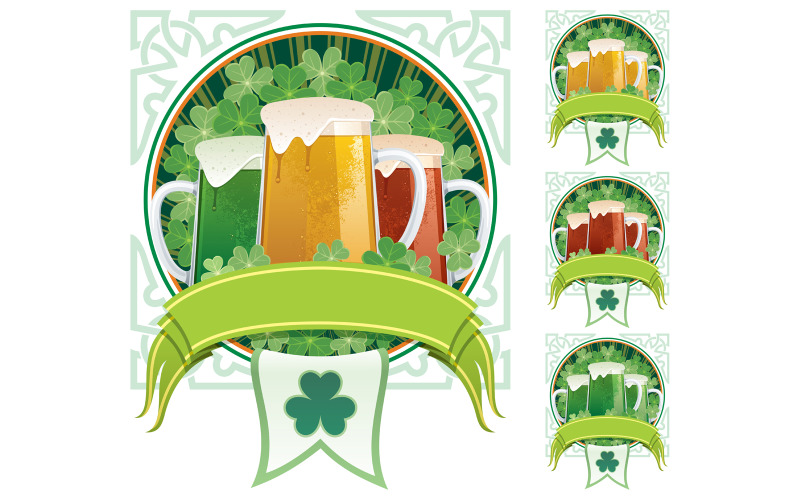 Download Иллюстрация "St. Patrick's Beer - Illustration" / St. Patrick's Beer - Illustration - Иллюстрация на тему графика st patricks day,saint patricks day,beer,greeting card,greeting,label,banner,holiday,celebration,party,mug,glass,tankard,pint,full,light,ale,lager,dark,stout