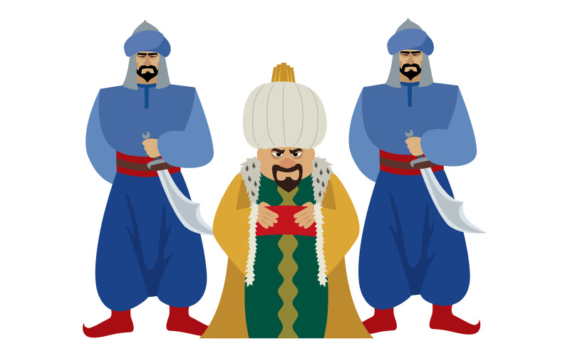 Download Иллюстрация "Sultan - Illustration" / Sultan - Illustration - Иллюстрация на тему графика sultan,king,lord,emperor,caliph,royalty,nobility,majesty,royal,cartoon,middle ages,history,story,fairy tale,fantasy,man,guard,bodyguard,sentinel,arabia