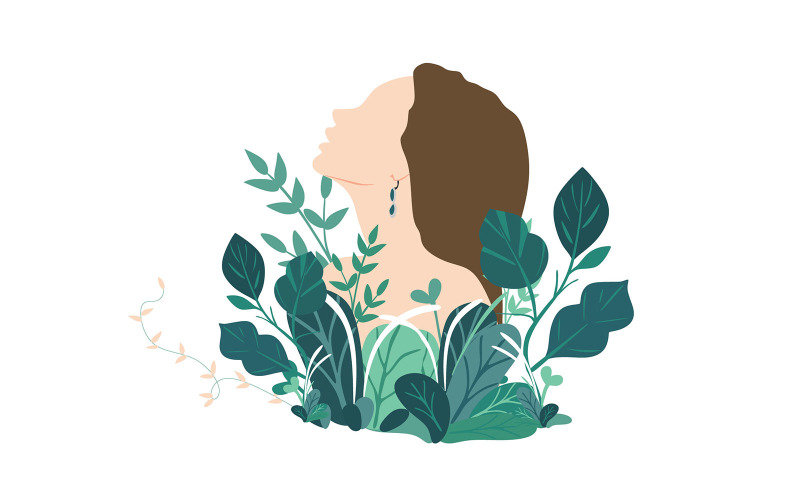 Download Иллюстрация "The Beauty and Nature - Illustration" / The Beauty and Nature - Illustration - Иллюстрация на тему графика agency,beauty,creative,design,event,green,illustration,illustrator,leaves,nature,promotion,template,woman