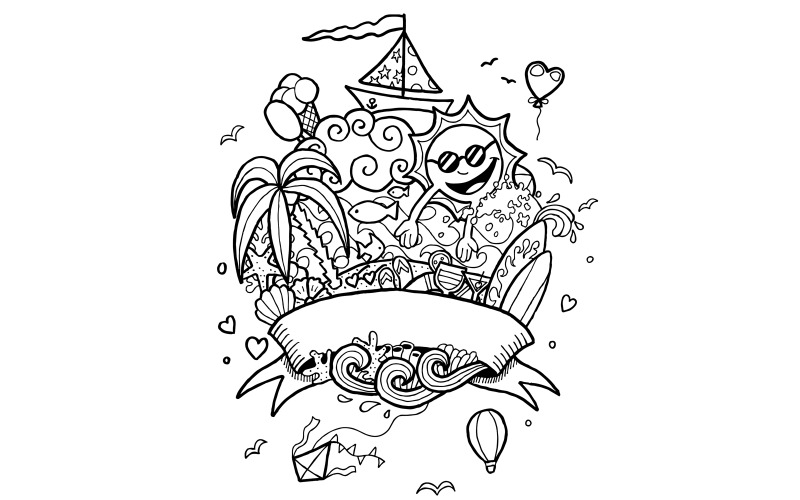 Doodle de verão arte em linha - ilustração