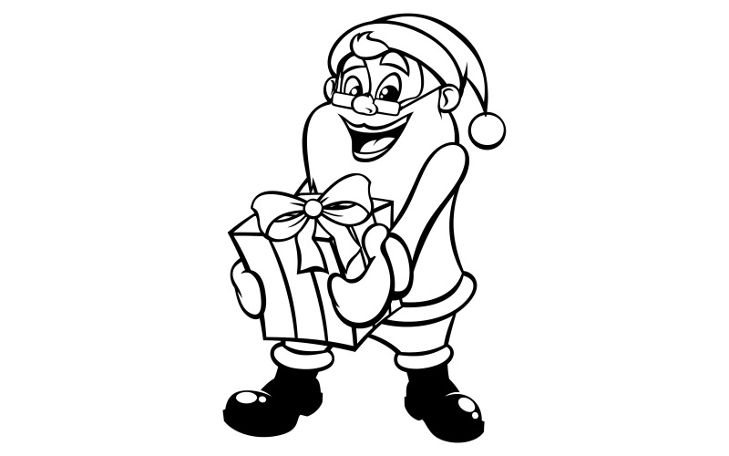 Download Иллюстрация "Santa Gift Line Art - Illustration" / Santa Gift Line Art - Illustration - Иллюстрация на тему графика santa,santa claus,christmas,gift,present,box,coloring,book,page,coloring book,line art,character,cartoon,give,giving,bring,bringing,carry,carrying,taking