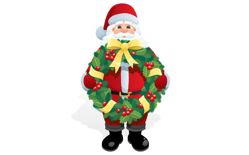 Download Иллюстрация "Santa Wreath - Illustration" / Santa Wreath - Illustration - Иллюстрация на тему графика santa,santa claus,wreath,garland,chaplet,christmas,cartoon,winter,holiday,give,giving,bring,bringing,carry,carrying,taking,handing,delivering,bow,ribbon
