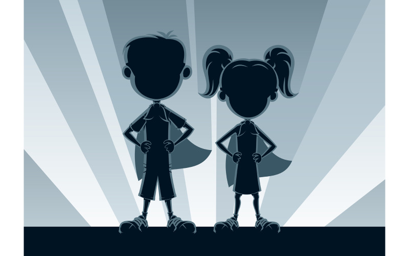 Download Иллюстрация "Super kids Silhouettes - Illustration" / Super kids Silhouettes - Illustration - Иллюстрация на тему графика superhero,superman,superheroine,super,hero,heroine,man,child,kid,boy,girl,young,little,baby,couple,character,silhouette,costume,light,mask