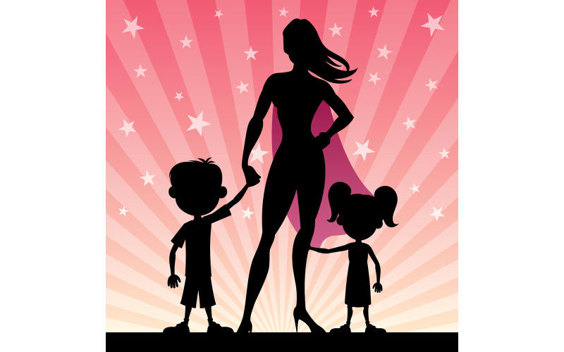 Download Иллюстрация "Super Mom - Illustration" / Super Mom - Illustration - Иллюстрация на тему графика mother,mom,mommy,super,hero,heroine,woman,superhero,superheroine,female,girl,boy,kid,child,daughter,son,family,little,small,silhouette