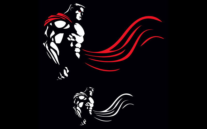 Download Иллюстрация "Superhero on Black - Illustration" / Superhero on Black - Illustration - Иллюстрация на тему графика superhero,super,hero,superman,power,comic book,athlete,sportsman,man,male,macho,silhouette,strength,strong,muscular,body,gym,fit,fitness,bodybuilding