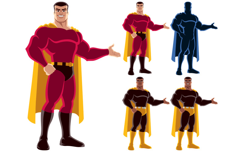 Download Иллюстрация "Superhero Presenting - Illustration" / Superhero Presenting - Illustration - Иллюстрация на тему графика superhero,super,hero,man,power,superman,silhouette,presenting,showing,pointing,presentation,invitation,advertisement,promotion,comic book,strength,muscular,body,male,macho