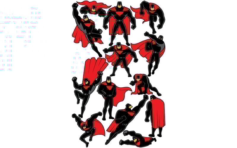 Download Иллюстрация "Superhero Set 2 - Illustration" / Superhero Set 2 - Illustration - Иллюстрация на тему графика superhero,super,hero,man,superman,power,comic,book,symbol,mascot,set,pack,action,figure,standing,flying,pose,posing,running,punch