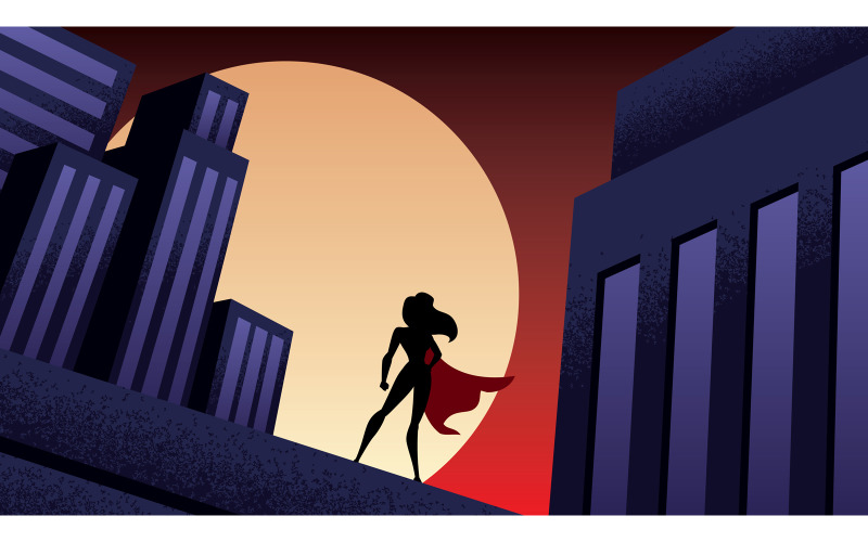 Download Иллюстрация "Superheroine City Night - Illustration" / Superheroine City Night - Illustration - Иллюстрация на тему графика superhero,super,hero,heroine,female,superwoman,silhouette,woman,girl,teenage,teenager,city,cityscape,skyline,urban,scene,night,dark,skyscraper,tower