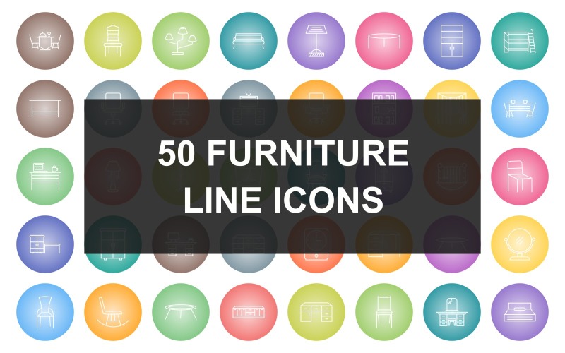 9 - Набор круглых градиентных иконок линии мебели