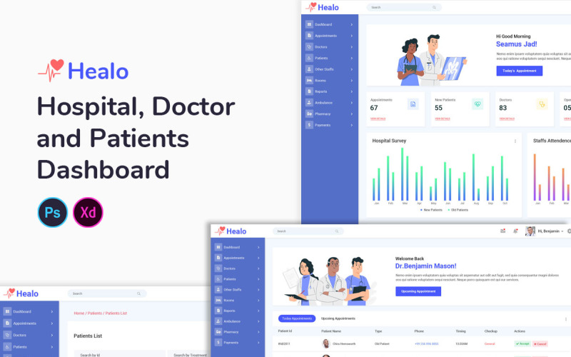 Prvky uživatelského rozhraní Healo Medical Dashboard