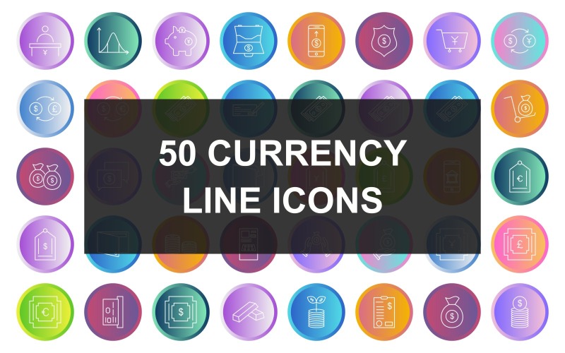 7 - Set di icone rotonde gradiente di linea di valuta
