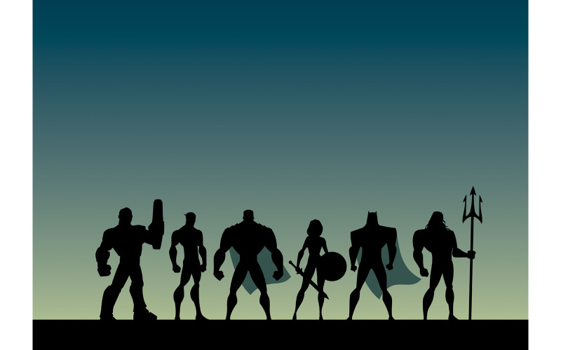 Download Иллюстрация "Super Team 2 - Illustration" / Super Team 2 - Illustration - Иллюстрация на тему графика team,group,league,alliance,party,squad,avenger,justice,superhero,super,hero,heroine,woman,girl,female,man,male,silhouette,power,comic book