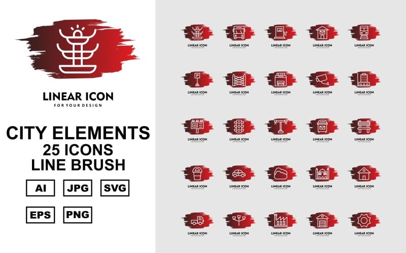 Набор иконок 25 Premium City Elements Line Brush