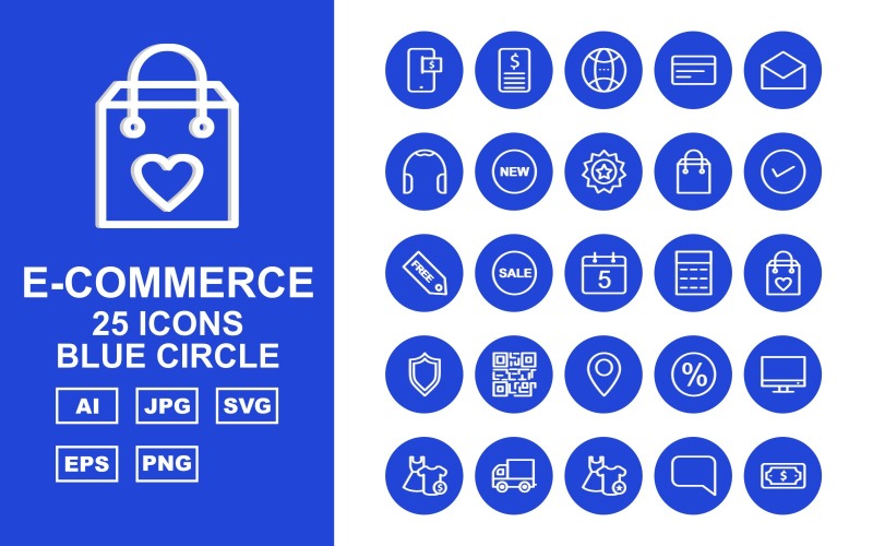 Download Набор иконок "25 Premium E-Commerce Blue Circle Icon Set" / 25 Premium E-Commerce Blue Circle Icon Set - Набор иконок на тему shopping dress,frok,bubbles chat,shopping bag,lcd,cart delivery,clothes,chat,dollar note,currencies,free,frok and shirt,check list,cart,gift,voucher,basket,neck,towel,barcode