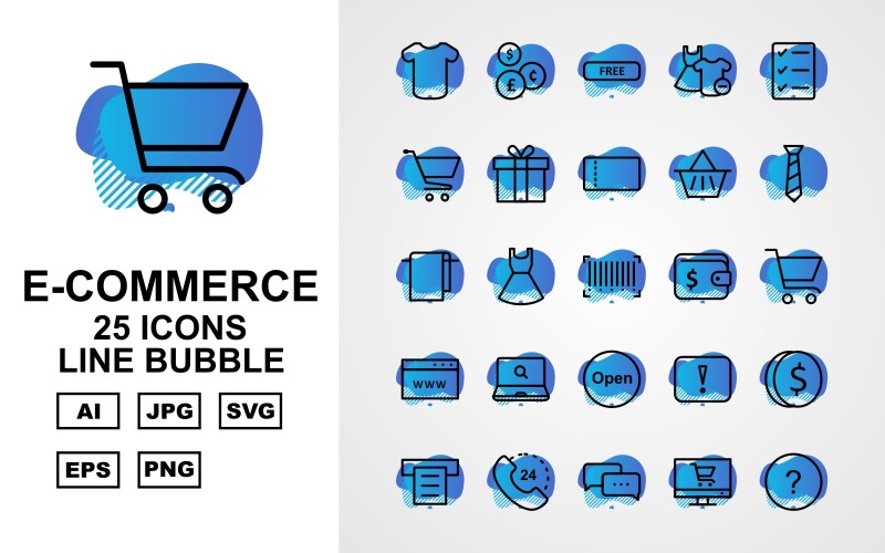 25 premium e-commerce lijn zeepbel pictogramserie