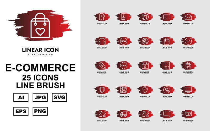 Download Набор иконок "25 Premium E-Commerce Line Brush Icon Set" / 25 Premium E-Commerce Line Brush Icon Set - Набор иконок на тему shopping dress,frok,bubbles chat,shopping bag,lcd,cart delivery,clothes,chat,dollar note,currencies,free,frok and shirt,check list,cart,gift,voucher,basket,neck,towel,barcode