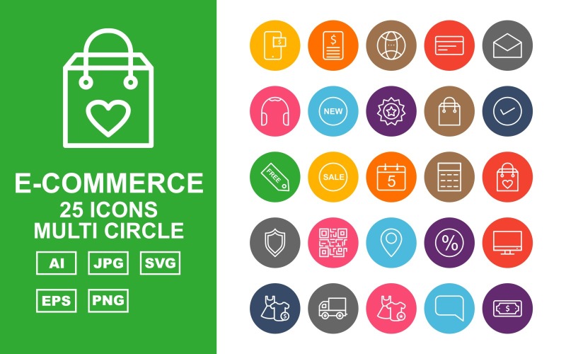 25 premium e-commerce pictogrammen met meerdere cirkels