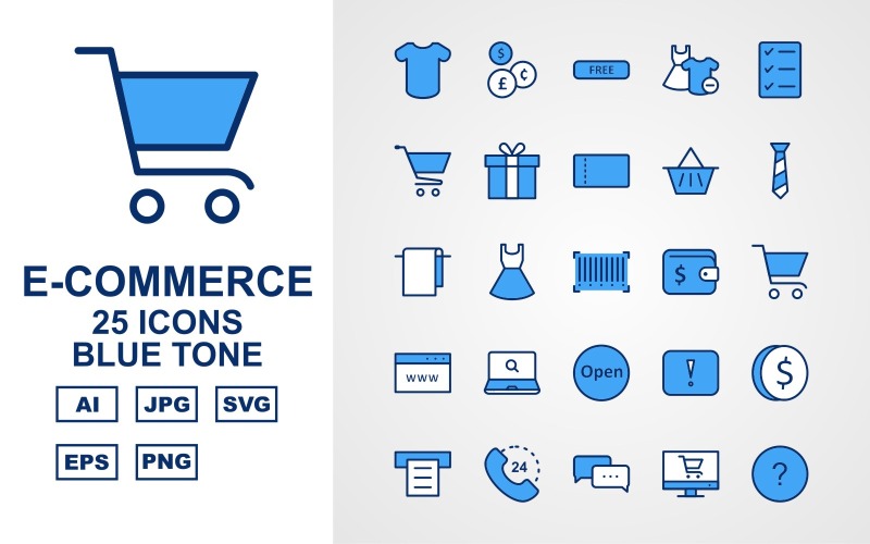 25 Premium E-Ticaret Mavi Ton Simge Seti